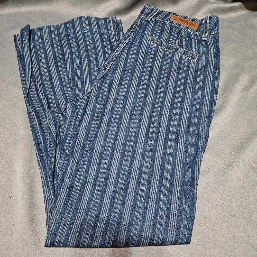 Rock & Roll Denim Womens High Rise Trouser Jeans Blue Striped Wide Leg 32x34